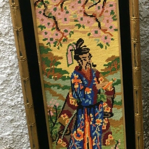Vintage 1980's Handmade Needlepoint Art. Framed with no glass - Picture 1 of 2